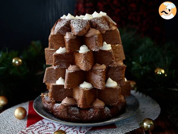 Brioška Pandoro plněná krémem Nutella a vanilkovým krémem ve tvaru vánočního stromku. - Příprava krok 9